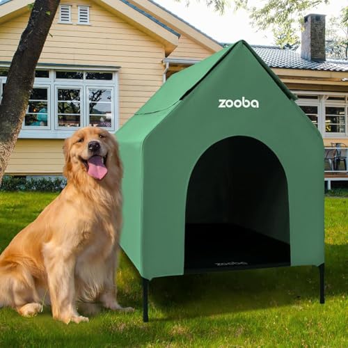 Zooba Outdoor Dog House – Weatherproof Elevated Pet Shelter, Breathable Mesh & Steel Frame, Easy to Assemble & Clean, Large Dog Houses for All Seasons (Green, Large) - color: Green, size: Large: 36 inch