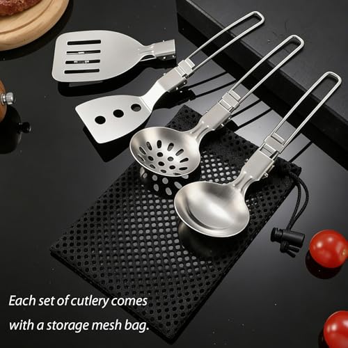 Outdoor Camping Stainless Steel Folding Spatula Sets, Lightweight Thickened Turner Tableware Spoon Cooking Utensils - color: style2