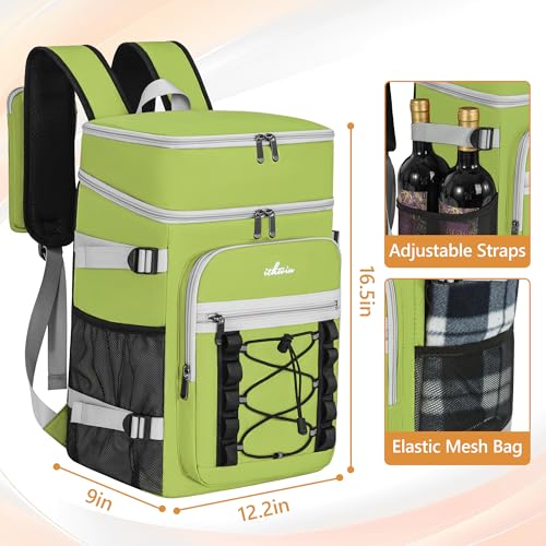 Cooler Backpack, 40 Cans Insulated Lunch Backpack Picnic Backpack for Men&Women, Durable Cooler Bag with 2 Leak Proof Compartments for Picnic, BBQ Camping, Lunch, Beach, Hiking, Green - color: Green