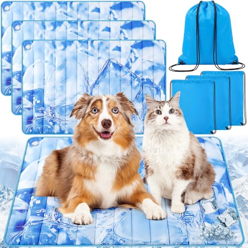Chunful 4 Pack Dog Cooling Mat Water Injection Pet Cooling Mat for Dogs Cats with Storage Bags Washable and Foldable Pet Pad Summer for Small Medium Large Breeds of Doggy Bed Sofa Floor Car Seat (XL) - size: XL