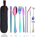 Travel Utensils Set with Case Reusable Stainless Steel Silverware Flatware Set 9 Pcs Portable Cutlery Eating Utensils Set for Lunch Boxes Workplace Camping School, Dishwasher Safe (Multi) - color: Multi Cutlery Set
