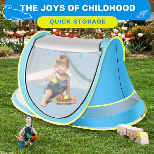 Baby Beach Tent, Pop Up Toddler Travel Bed for Boys or Girls, Sun Shade for Toddler Camping, Infant Portable Sun Shade, Summer Beach Baby - style: Blue Baby Tent