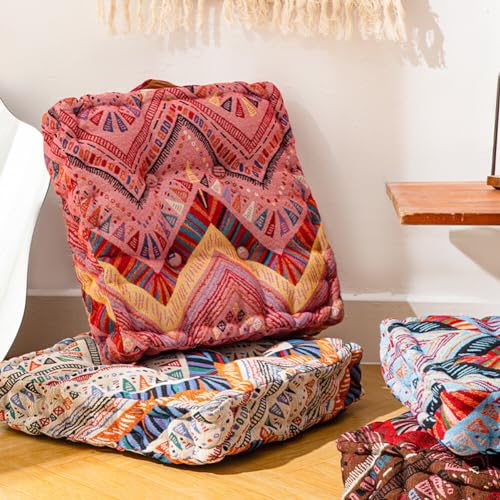 Chair Cushions Set of 2 Boho Seat Cushions for Kitchen Dining Office Chairs Colorful Chair Pads Soft Square Floor Pillow with Handle (15.7 × 15.7 Inch, Beige), 0295BSFJ58MCJ16VDS - color: Beige