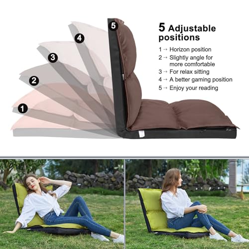 XK Foldable Camping Floor Lounge Padded Chair Couch for Outdoor Travel - color: Brown
