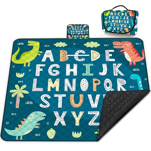 Extra Large Picnic Blanket Waterproof,80"x 80"Foldable Machine Washable Beach Blankets,Outdoor Blanket for 6-8 Adults,Picnic Mat Suitable for Indoor Crawling,Park Beach,Camping,Hiking,Travel( Blue) - color: Blue Abc Letters, size: 6'8" x 6'8" (Square)