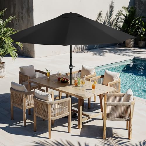 LUE BONA 10FT Patio Umbrella, Waterproof Outdoor Market Umbrella with Easy Crank & Tilt, Patio Table Umbrella for Deck Garden Backyard Pool, Black - color: Black