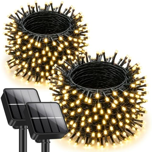 Brightever 2-Pack Solar String Lights Outdoor Waterproof, 92FT 240 LED Solar Lights Outdoor with 8 Lighting Modes, Solar Powered Tree Light for Outside Patio Yard Garden Decorations, Warm White - color: Warm White, size: 2-Pack（46FT 120LED）