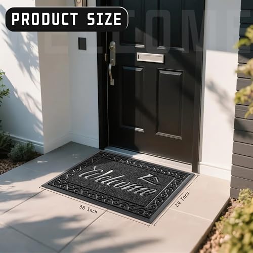Yimobra Welcome Mat Outdoor Indoor, Waterproof Heavy Duty Front Door Mat Outside Entrance, Extra Sturdy Non-Slip Doormat, Low Profile, Dirt Trapping, 36x24 Inches, Black - color: Black, size: 36x24 Inch