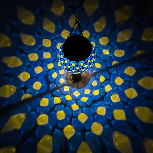 Mosaic Hot Air Balloon Solar Lantern with Flickering Flame, Blue Mosaic Hanging Solar Lantern Lights Outdoor Waterproof for Garden Patio Gifts for Women Mom Grandma - color: A_Mosaic Blue