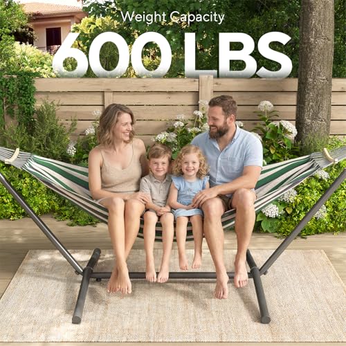 600lbs Hammock with Stand for Outside, 2 Person Portable Hammock with Side Storage, Carrying Bag, Expend Wooden Bar for Outdoor or Indoor (Green Black) - color: Green Black