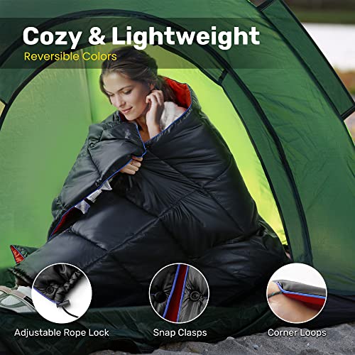 UNIKOME Waterproof Puffy Camping Blanket - Lightweight Packable Outdoor Quilt with Snaps & Corner Loops, Warm Compact Blanket for Cold Weather Hiking Picnic Stadium Travel, 75"×52", Black&Red - color: 04 Black&red