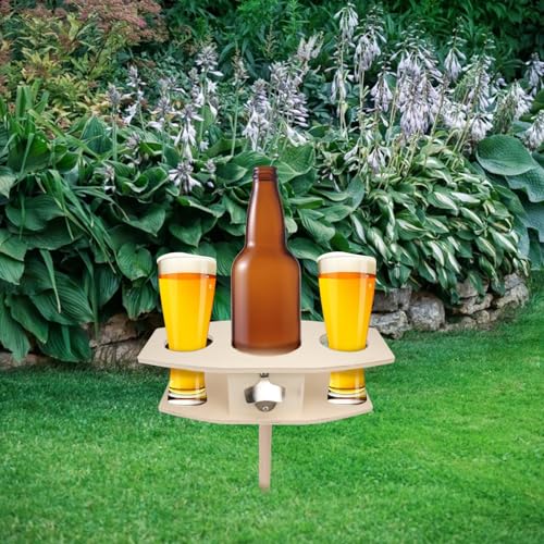 Detachable Wooden Beer Rack Ground Insert Outdoor Wine Stake Drink Holder for Picnics Easy to Assemble 1-Piece Khaki Design