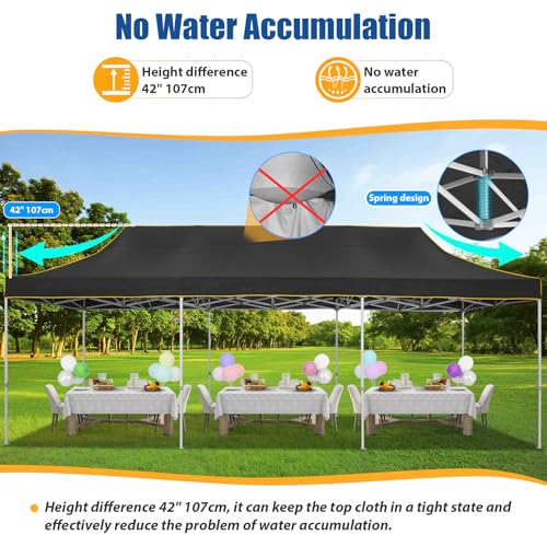 HOTEEL 10x30 Pop up Canopy Tent for Parties, Heavy Duty Easy Setup Tent Without Sidewalls, Outdoor Commercial Instant Gazebo for Wedding Event, with Portable Bag, Black(Hexagonal Frame) - color: Black, size: 10x30FT (No Walls)
