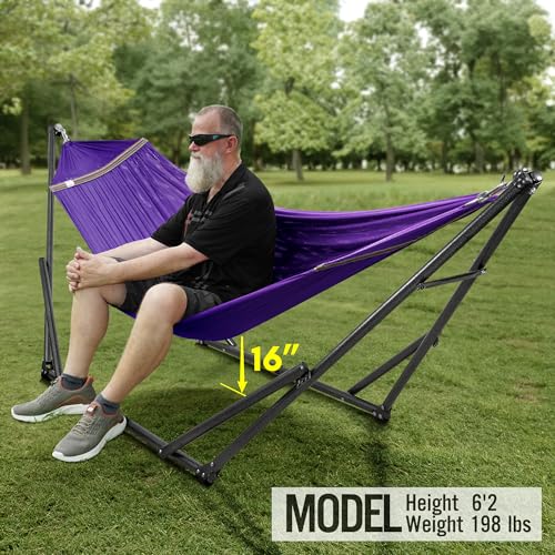 Tranquillo Universal Double Hammock with Stand Included for 2 Persons/Foldable Hammock Stand 600 lbs Capacity Portable Case - Inhouse, Outdoor, Camping, Purple - color: 1. Purple