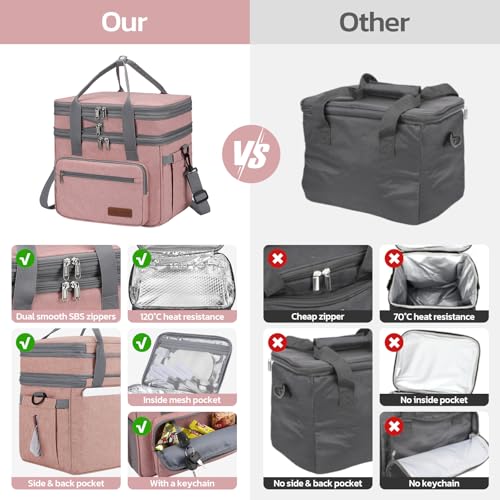 Maelstrom Lunch Box, 23L Insulated Lunch Bag, Expandable Double Deck Cooler Bag, Lightweight Leakproof Tote Bag With Side Tissue Pocket, Suit For Men and Women (E. Pink) - color: E. Pink