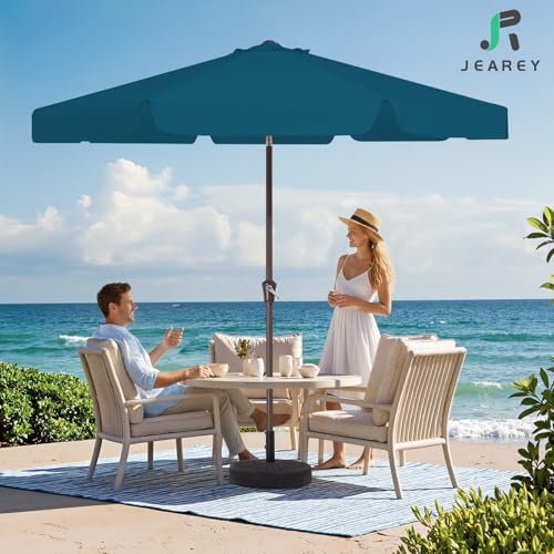 JEAREY 9 FT Patio Umbrella Outdoor, Table Umbrellas Market Umbrella w/Push Button Tilt/Crank, 8 Sturdy Ribs(Cerulean) - color: Cerulean