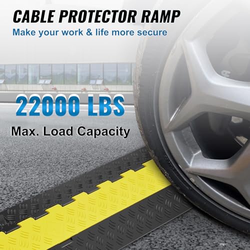 Happybuy 5 PCs Cable Protector Ramp, 2 Channel, 22000 lbs/axle Capacity Heavy Duty TPU Wire Cover Ramp Hose Protector Ramp for Driveway, with TPR Flip-Open Top Cover for Indoor & Outdoor Use