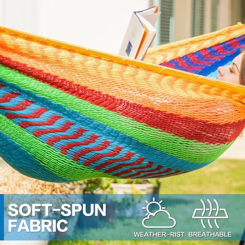 PNAEUT Double Hammocks with Stand for Outside, Portable Space Saving Heavy-Duty Steel Stand for Indoor Outdoor Patio (Mayan Rainbow) - color: Mayan Rainbow