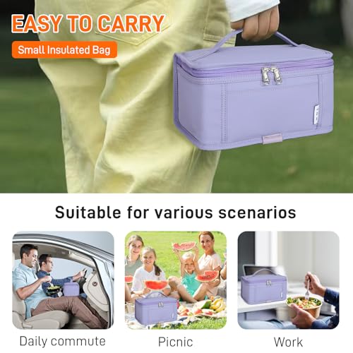 NOL Natural Organic Lifestyle Small Lunch Bag Mini Lunch Box Insulated Lunch Bag for Men/Women Leakproof Cooler Tote Bag Lightweight Nylon Waterproof Lunch Box For Work, Light purple - color: Light Purple, size: Medium(5 Liters)