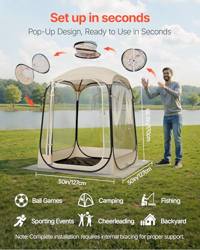 VEVOR Pop up Sports Tent, 8 Sizes Optional Clear Bubble Tent for 1-6 Person, Waterproof Outdoor Pod with Floor Mat & Top Cover, Garden Igloo Dome Tents Camping Shelter for Sports Watching - color: Clear, size: 50" L x 50" W x 66.9" H