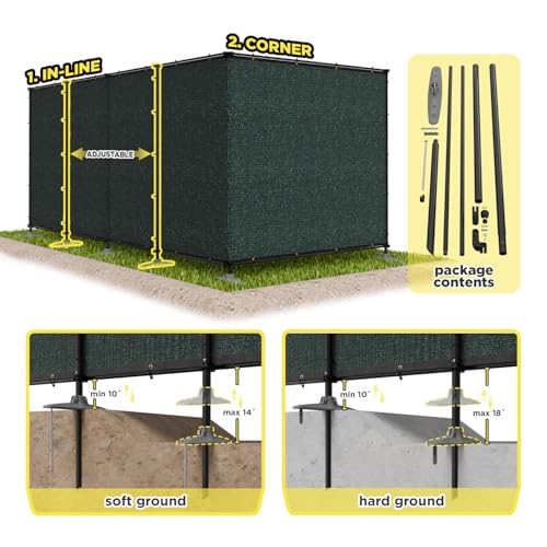 5' x 24' Green Outdoor Privacy Screen Freestanding 240 GSM Privacy Fence Panels for Outside, Pool Fences with Poles, Backyard Temporary Fencing, Privacy Wall Ground Pole Fence - color: Green, size: 0 5' x 24'