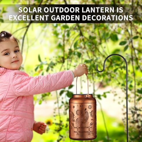 Solar Lanterns Outdoor Waterproof Hummingbird Garden Decor Gifts for Women Mom Grandma Hanging Lights Metal Decoration Outside for Yard, Patio,Backyard,Porch(Rooster) - style: Rooster