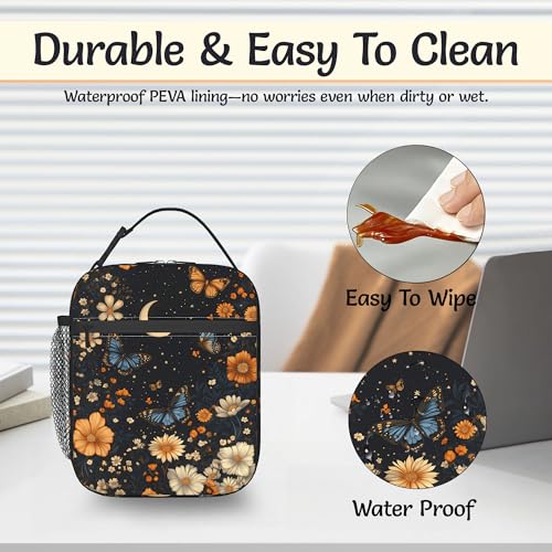 Insulated Lunch Bag,Vintage Floral Durable Lightweight Lunch Box for Kids,Butterfly Flowers Portable Thermal Picnic Cool Bags Girls Boys School Daycare,Work,Camping - color: Vintage Floral