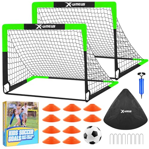 Kids Soccer Goals for Backyard Set of 2, 4 x 3 ft/6 x 4 Toddler Soccer Goal Training Equipment with Soccer Ball, Cones, Pop Up Soccer Net for Kids Age 3-5 4-6 6-8 8-12 10-12 Outdoor Games Sports Gifts - color: Green, style: 4' x 3'