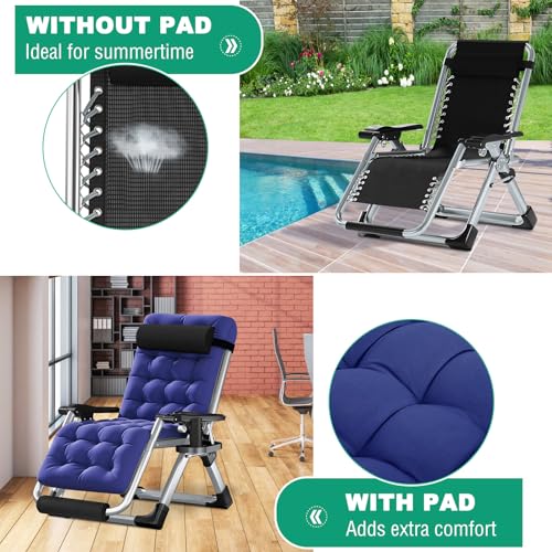 LILYPELLE Zero Gravity Chair Oversized XL, Premium Lawn Recliner Folding Portable Chaise Lounge with Detachable Cushion, Headrest and Cup Holder, Reclining Patio Lounger Chair - color: Oversized Blue, style: Zero Gravity Chair