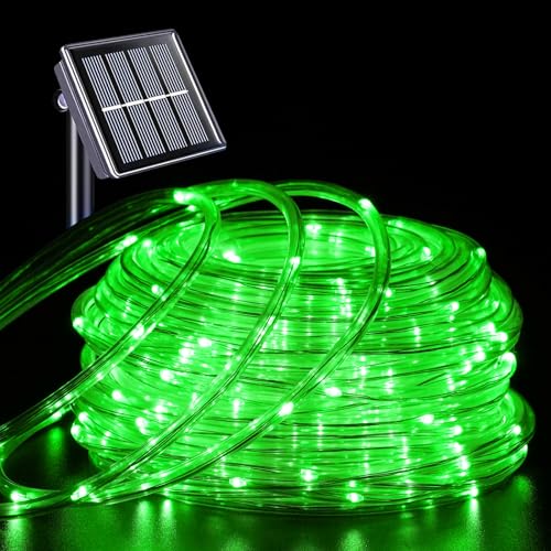 YEGUO Solar Rope Lights Outdoor Waterproof, 66ft 200 LED Green String Lights, 8 Modes Fairy Lights in Clear Thin Tube - color: Green