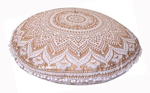 32" Ombre Mandala Bohemian Yoga Meditation Floor Pillow Cover Comfortable Home Cushion Couch Seating Large Zipped Throw Hippie Decorative Ottoman Boho Indian (Golden, 32 inches)