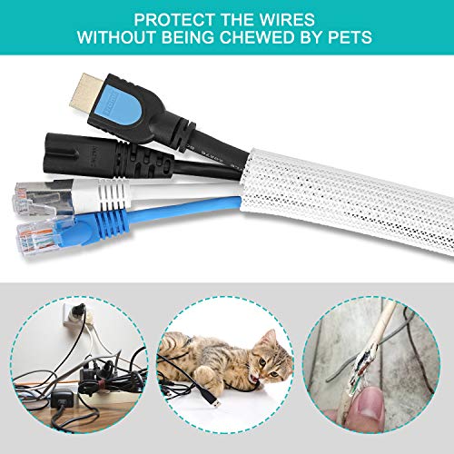 6.6ft - 2/3 inch White Cable Sleeve, Cable Organizer for Desk PC TV Computer, Wire Protector Cable Wrap Cover, Cord Management for Home Office - color: White, size: 6.6ft, 2/3''