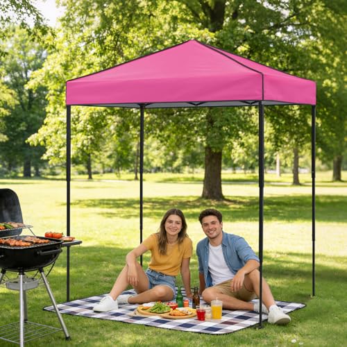 6x4 Pop Up Canopy Tent, Instant Portable Beach Canopy, Outdoor Tent with Carry Bag for Camping, Sports, Tailgating, Events, Pink - color: Pink, size: W/O Wall