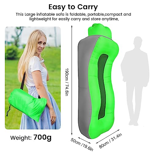 ele ELEOPTION Outdoor Inflatable Camping Couch Waterproof Portable Blow Up Air Sofa Chair Lounger for Backyard Beach Traveling Camping with Compression Sacks (Green Gray) - color: Green Gray