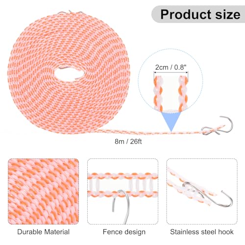 uxcell Windproof Clothesline, 8M 26ft Plastic Non-Slip Clothes Drying Rope Portable Travel Clothesline for Courtyard Outdoor Laundry Camping, Orange - color: Orange, size: 26.2ft