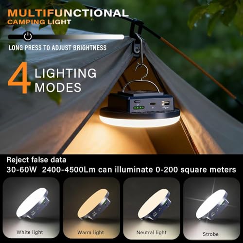 Camping Lights Tent Light 4500 Lumens 45W Rechargeable LED Lantern Magnetic Hanging, Portable USB Outdoor Canopy, Emergency Lights for Home, Lanterns for Power Outages, Ice Shanty Lights-10000mAh - size: 10000 mAh