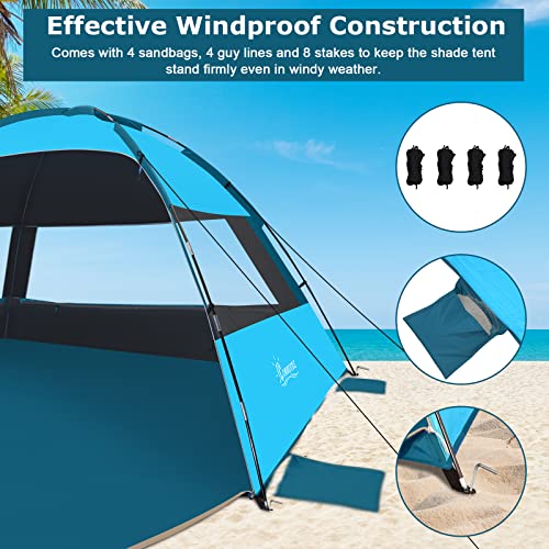 COMMOUDS Beach Tent Sun Shade for 3/4/6/8 Person, UPF 50+ Beach Sun Shelter Canopy Tent, Lightweight, Easy Set Up and Carry - color: Sky Blue with Dark Shelter, size: 8 Person