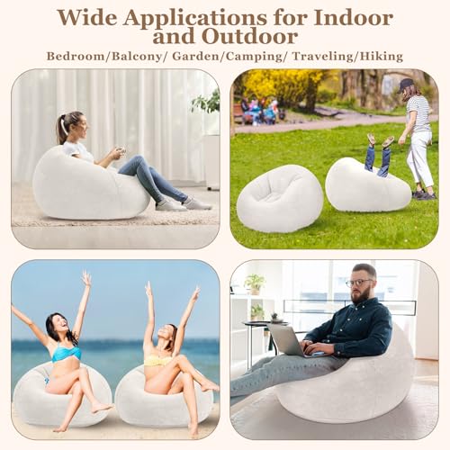 Realspring Inflatable Bean Bag Chairs Outdoor Blow up Camping Chairs Inflatable Lazy Sofa Folding Portable Bean Bag Loungers Couch for Movie Night (Beige,4 Pcs) - color: Beige