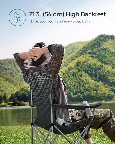 SONGMICS Set of 2 Folding Camping Chairs, Comfortable, Heavy Duty Structure, Max. Load Capacity 330 lb, Outdoor Chair with Cup Holder, for Camping, Garden, Fishing, Terrace, Black UGCB08BK - color: Black, style: 2PC (21.3"D x 33.9"W x 38.2"H)