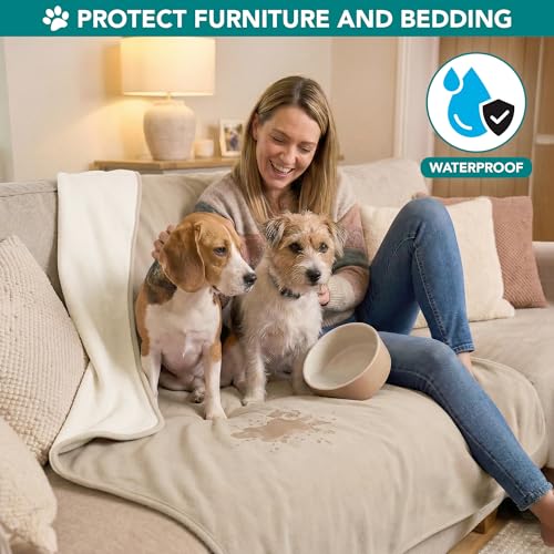 PetAmi Waterproof Dog Blanket for Small Medium Pets Dogs Cats, Pet Couch Cover Protector for Furniture, Reversible Washable Soft Fleece Cat Blanket for Bed Couch Sofa, 29x40 (Taupe/Beige) - color: Taupe/Beige, size: Medium (29x40)