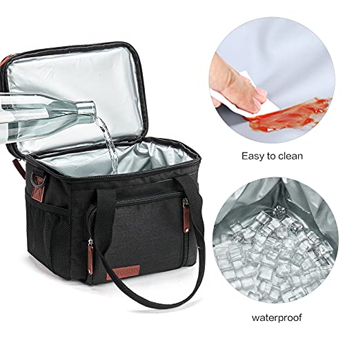MOV COMPRA Lunch Bags for Men Women, Black Adult Lunch Box for Work, Expandable Leakproof Double Deck Lunch Box Cooler Tote Bag with Removable Shoulder Strap（Black） - color: Black