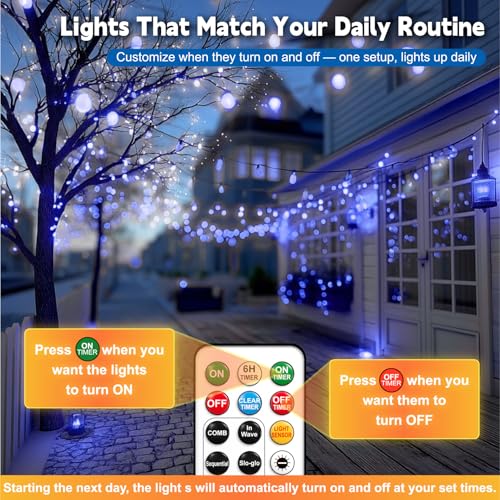 HXWEIYE Rechargeable Fairy Lights with Remote, 2 Pack 33ft 100LED Twinkle Lights with DIY Timer & Light Sensor, Waterproof Outdoor String Lights for Bedroom Patio Christmas Tree Decor, Blue - color: Blue, size: 100 LEDs - 2Pack