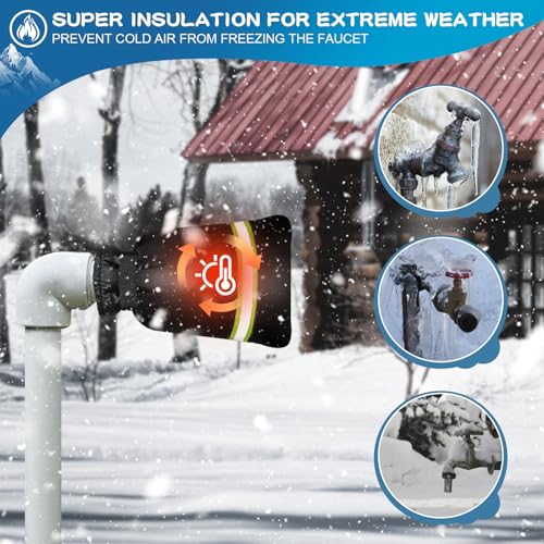 Upgrade Ourdoor Faucet Covers for Winter Freeze Protection, Large Hose Bib Covers, 2 Pcs Waterproof & Frost Free Water Pipe Insulated Protector Black - size: 9.4"w * 6.7"h Black 2pcs