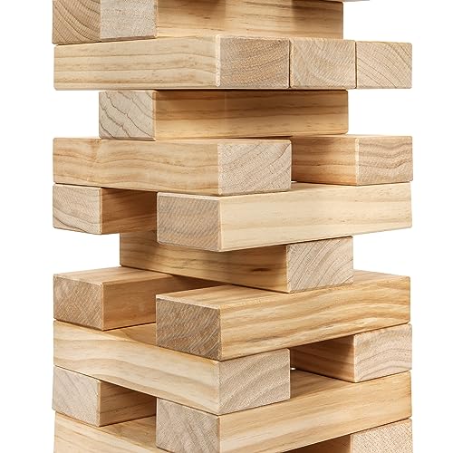 Tailgating Pros Premium Giant Toppling Timbers with Natural Wooden Crate – Jumbo Outdoor Yard Game, Tower Grows to Over 5 Feet – Optional Tipsy Stickers Available! - color: Plain / Stained, size: With Tipsy Stickers