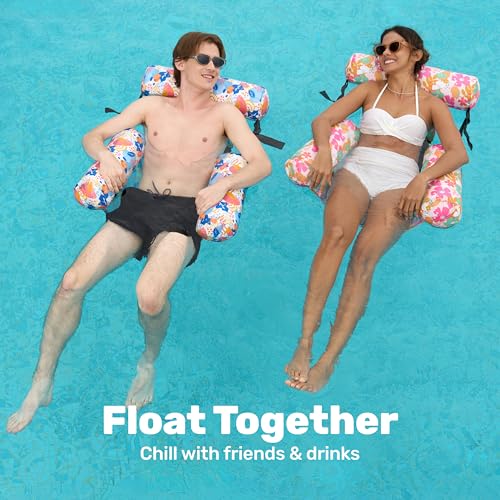 SLOOSH Inflatable Pool Floats Adult,2 Packs Floating Lounge Chairs,Blow up Pool Noodles for Adult Heavy Duty,Floating Chair for Party Summer Water Beach Lake Fun - style: Tropical Flowers