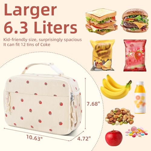 Insulated Lunch Bag for Girls & Boys, Kids & Teens – Cute Strawberry Lunch Box with Side Pockets, Buckle Handle for Backpack Hanging, Lightweight Waterproof Lunchbox for School, Teens, Women & Man - color: Strawberry-Kid