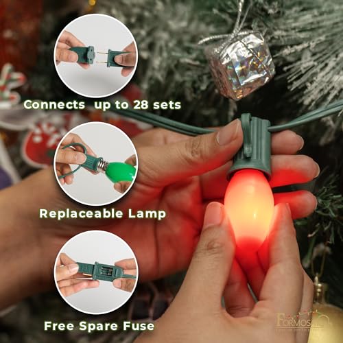 C9 26ft Indoor/Outdoor Opaque Multi-Color LED Christmas String Lights with 25 Bulbs and E17 Base | 120V, 0.6W - style: Opaque Multicolor LED