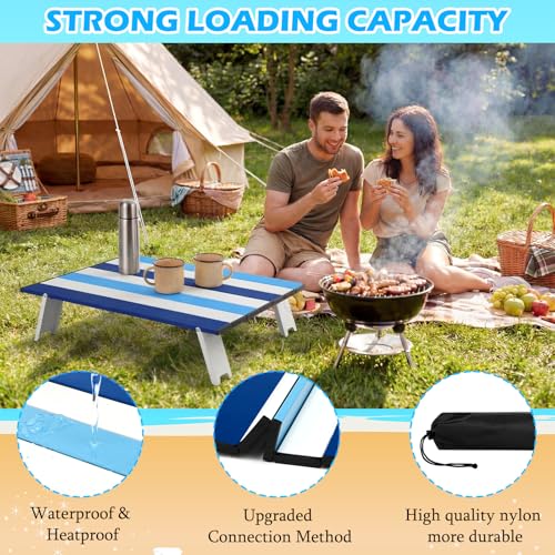 CroBlissful Beach Table Folding Camping Portable Table Striped White Aluminum Side with Carry Bag for Camping Picnics and Outdoor Activities(22x16x5 in,Navy Blue) - color: Navy Blue, size: 22x16x5 in