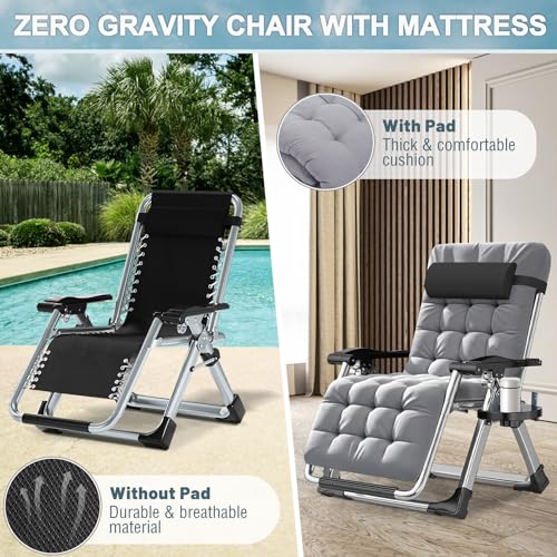 ABORON Zero Gravity Chair,Premium Outdoor Lawn Folding Lounge Chairs,Sturdy Adjustable Reclining Patio Chairs with Removable Cushion,Headrest & Tray - color: A Light Gray