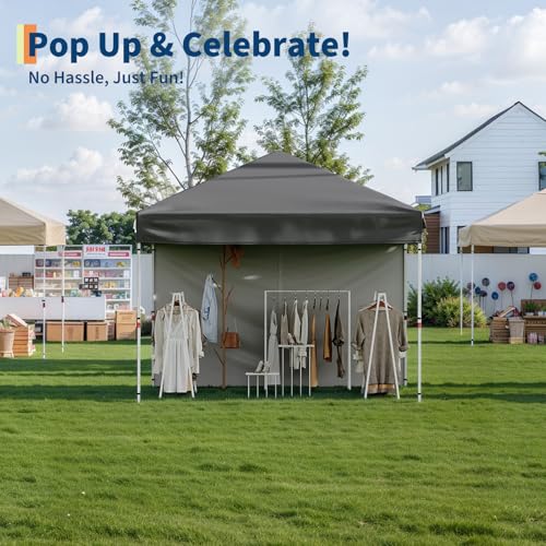 10x10 Pop Up Canopy Tent Outdoor Canopy with No Removable Sidewall One-Person Set Up Heavy Duty Commercial Instant Tent Shelter-Gray - color: Gray, size: 10x10FT/0-Sidewall